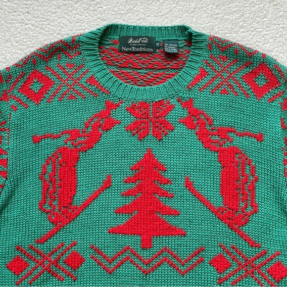 Vintage 80s Marshall Fields 3D Pattern Knit Christmas Ski Crewneck Sweater (S/M) - Picture 3 of 8